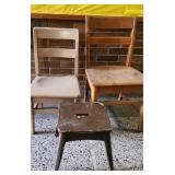 Vintage Wooden Chairs and Step Stool