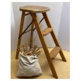 Antique Step Stool & Clothes Pin