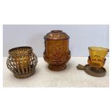 Amber Glass Fairy Lamp & Candle Holders