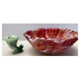 Vtg Imperial Slag Glass Bowl & Toothpick Holder