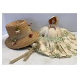 Vtg Doll & Ladiesï¿½ Straw Hat