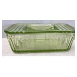 Vtg Vaseline Glass Covered Refrigerator Dish