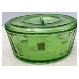 Vtg Vaseline Glass Covered Dish