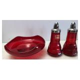 Viking Glass Ruby Red S/P Shakers & Candy Dish