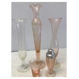 Depression Glass Bud Vases, Shaker & Shot Glass