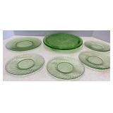 Vtg Vaseline Glass Cake Plate & Swirl Dishes