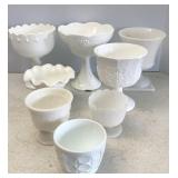 Milk Glass Pedestal & Other Planters