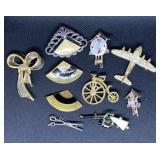 Rhinestone airplane, clock & rifle  brooches