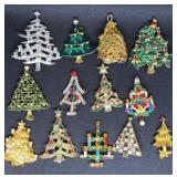 Rhinestone Christmas tree brooches