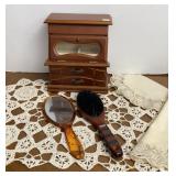 Jewelry Box, Doilies, Brush & Mirror