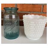 Milk Glass Planter & Ball Wax Seal Jar