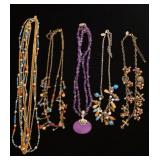 Dangle stone & bead multi strand necklaces