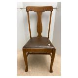 Vtg Oak Vinyl Seat Dining Chair