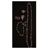 Antique black glass bead bracelet, necklace and