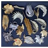 Feather and Leaf style metal Brooches