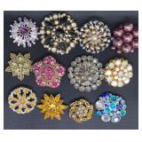 Large Rhinestone Round Brooches