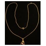 14K yellow gold, diamond & ruby necklace