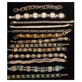 Silver tone and stone link bracelets