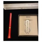 Bakelite long cigarette holder and money clip