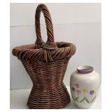 Grapevine Basket 25in tall, 15in dia & Vase