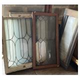(2) Antique Leaded Glass & Milk Glass Windows