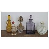 4 vintage perfume bottles & cruet