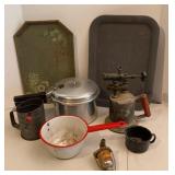 Vtg Enamel Sauce Pan & Cup