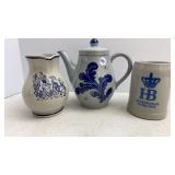 German stoneware teapot, pitcher & stein