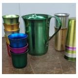 1950s Aluminum pitcher & tumblers