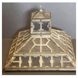 Antique Cast Metal Framed & Textured Glass Shade
