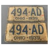 Antique 1939 Ohio License Plates