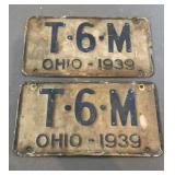 Antique 1939 Ohio License Plates