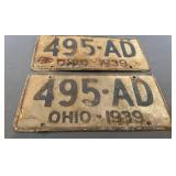 Antique 1939 Ohio License Plates