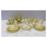 Antique Yellow Depression Glass Snack Set