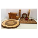 Vtg Gilbert Desk Clock, Wood Desk organizer