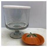 Pampered Chef Pedestal Dessert Bowl & Pumpkin Dish