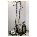 70s Suspended Lantern Light, White Stained Glass