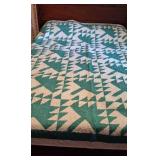 Vintage Green & White 'Flying Geese' Quilt