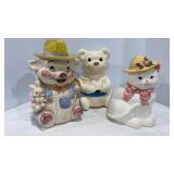 Bear, Cat & Pig Cookie Jars