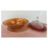 Cardinal Glass Bowl & Painted Kings Crown Covered