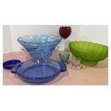 Colored Glass Bowls, pie plate & Pyrex Casserole