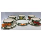 Hand Painted Japan Soup Mugs & Saucers