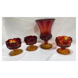 Amberina Candlestick Holders & Pedestal Vase