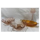 Pink Glass Candle Holders & Candy Dish