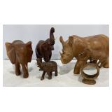 Hand Carved Elephants & Rhinoceros