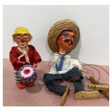 Metal Wind Up Toy Clown & Mexican Puppet