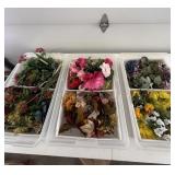 3 totes of assorted silk flowers