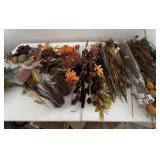 Silk flowers, pumpkins, fake fruit