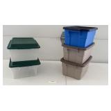5 smaller totes, 1 set of 2, 1 set of 3