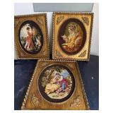 3 cross stitched pictures framed